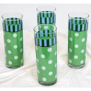Southern Living Gail Pittman Provence Tumblers Set of 4 Green Stripes Dots 40486